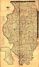 14" x 24" 1897 Map Galbraith's railway mail service maps, Illinois