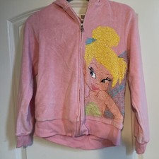 Disney Store Womens Sweatshirt Tinkerbell Sequined Zip Up Hoodie Pink Size XS