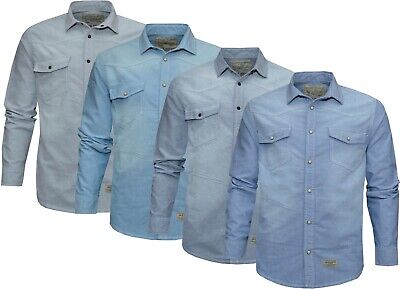 Mens Denim Shirts 100% Cotton Plain Snap Button Long Sleeve with ...