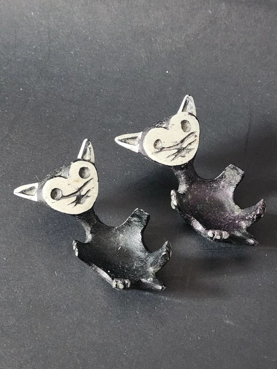 2 Vintage Walter Bosse Style Metal Black Cat Ring Candle Egg