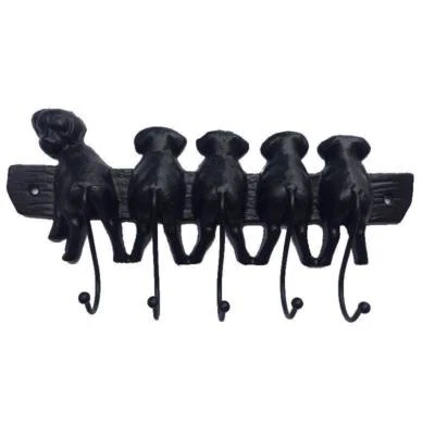 Puppy Dogs 5 Key Hook Holder Rail Hanger Cast Iron In Black 28cm