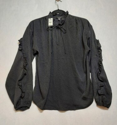 NWT EXPRESS Career Top Sz S Black On Blk Leopard Print Unique Feminine Goth