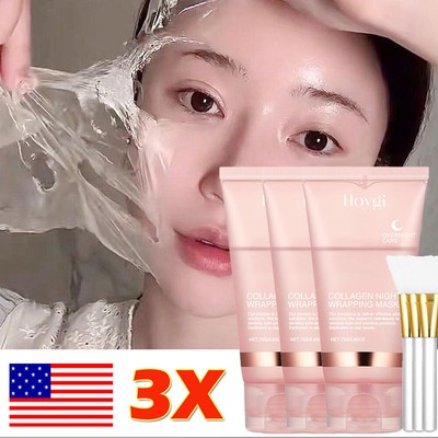3x Collagen Night Wrapping Mask Overnight Wrapping Peel Off Natural Facial Mask