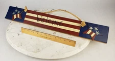 Welcome American Flag Printed Handmade Sign Crafted Rustic Wood Stars Decor