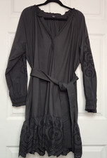 Rails Womens XL Dress Black Long Sleeve V Neck Mini w/Eyelet Embroidered Pockets