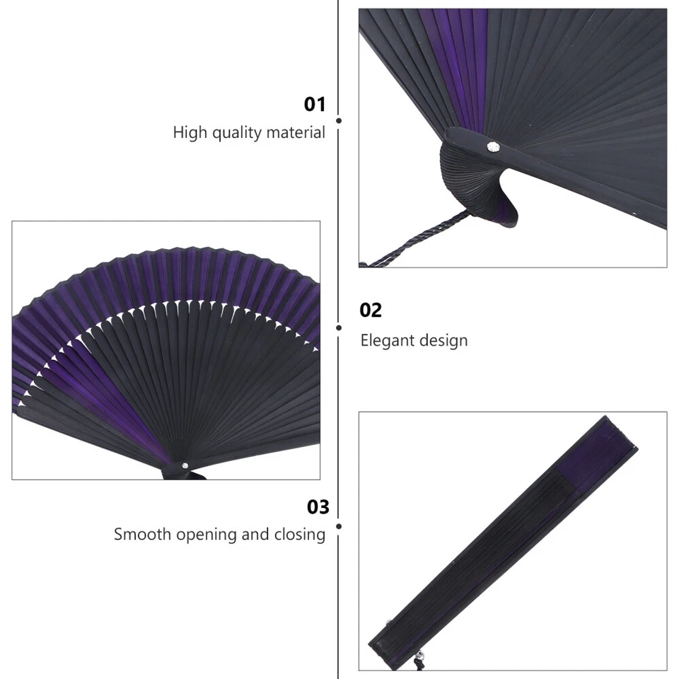 Ventilador de mano plegable de seda bambú negro vintage vintage para dama para verano Foto 4 de 4