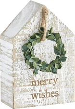 Mud Pie White Wreath Home Plaque, Merry Wishes, 4.5" x 3" Box of 67 SEE PHOHOS