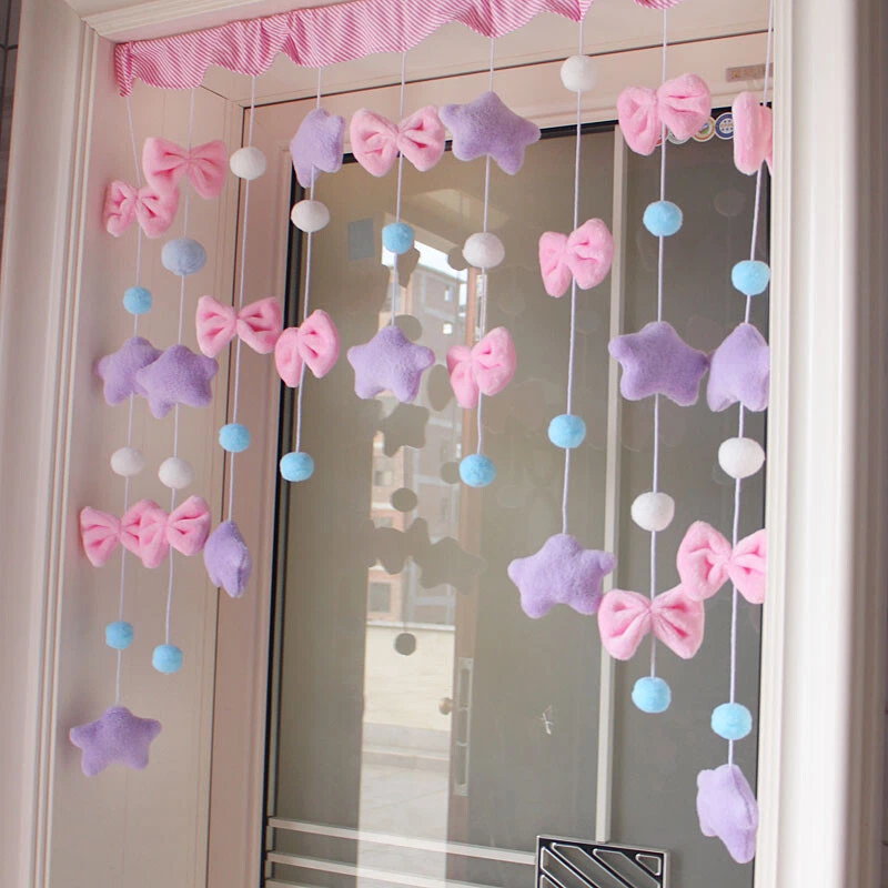 Lolita Arched Doorway Curtain Plush Pentagram Pompom Ball Cute Home Door Decor - Image 2 of 4