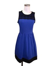ELLE Womens Dress Size 6 Blue Black Colorblock Lace Fit Flare Sleeveless