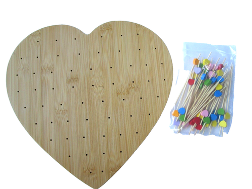 Bamboovita Heart Shape Bamboo Cutting Board/Charcuterie W/Heart Spears NEW