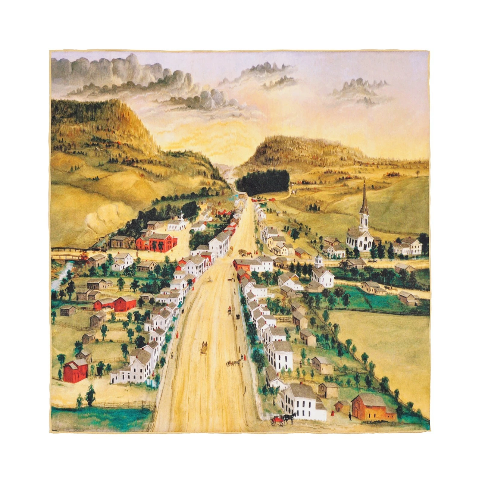 100% mulberry silk art scarf- View of Poestenkill, New York - 19 momme, 35''x35'
