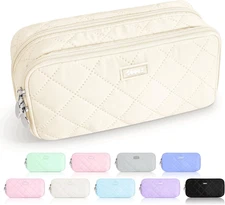 Sooez Large Pencil Case Pouch,Extra Big Bag with 8 Beige