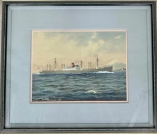 PRE WWII H. SHIMIDZU GOUACHE ON SILK M. V. Cingalese Prince Torpedoed And Sunk