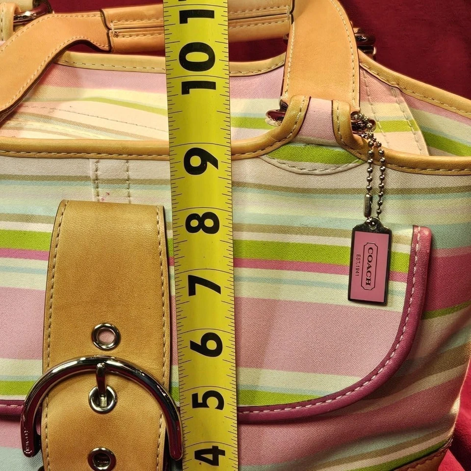 BOLSO DE MANO PEQUEÑO COACH HAMPTON MULTICOLOR A RAYAS CUERO VACHETTA #1888 GUC Foto 4 de 4