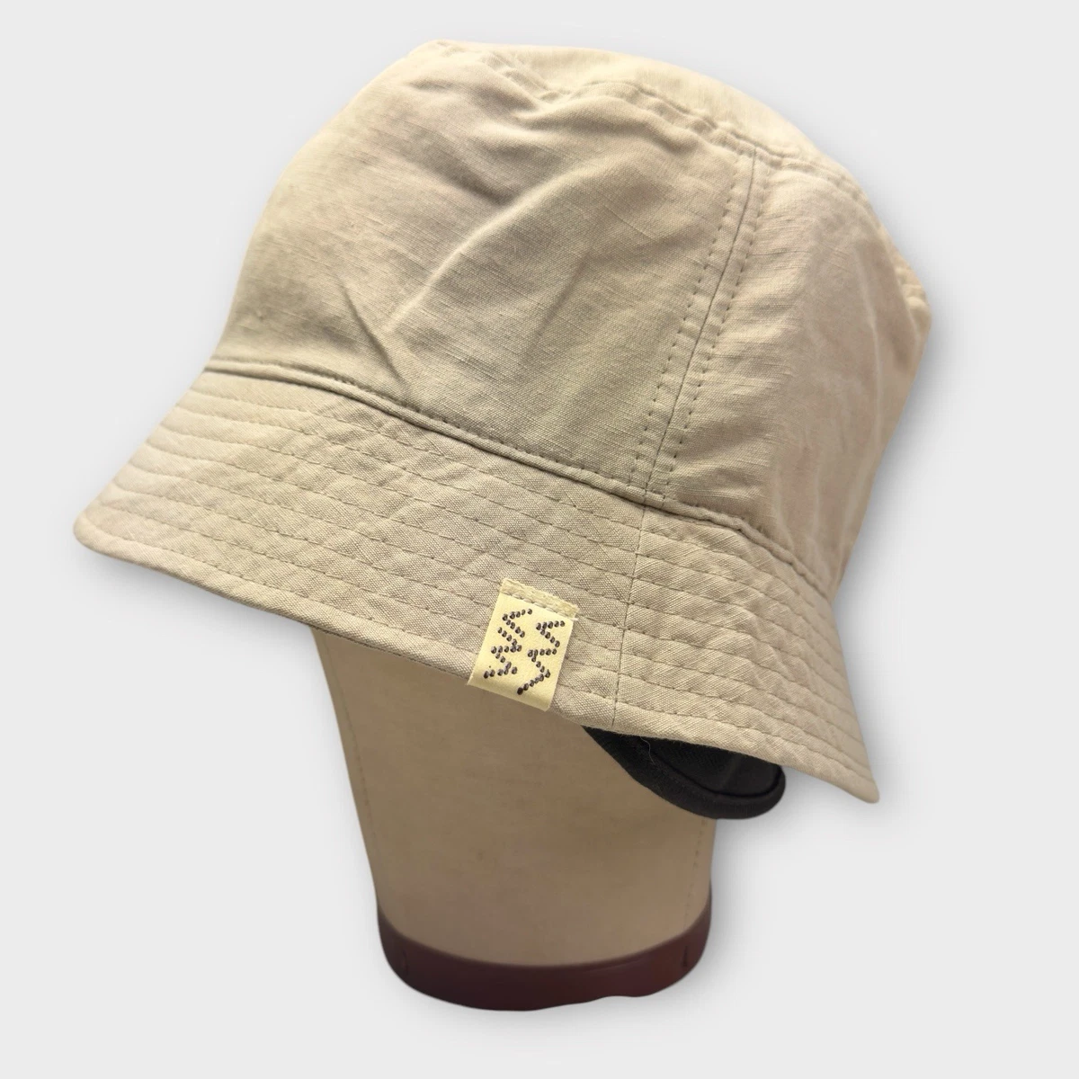 VISVIM Dome Flap Hat Khaki Linen Blend Bucket Hat Fisherman Made