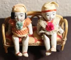 Vintage Japan Miniature Boy & Girl Jointed Asian Bisque Dolls 3.5"