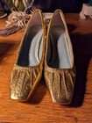 Frances Valentine Britta Gold Ruched Leather Square Heels Wedding Shoes Sz 9 — photo 5