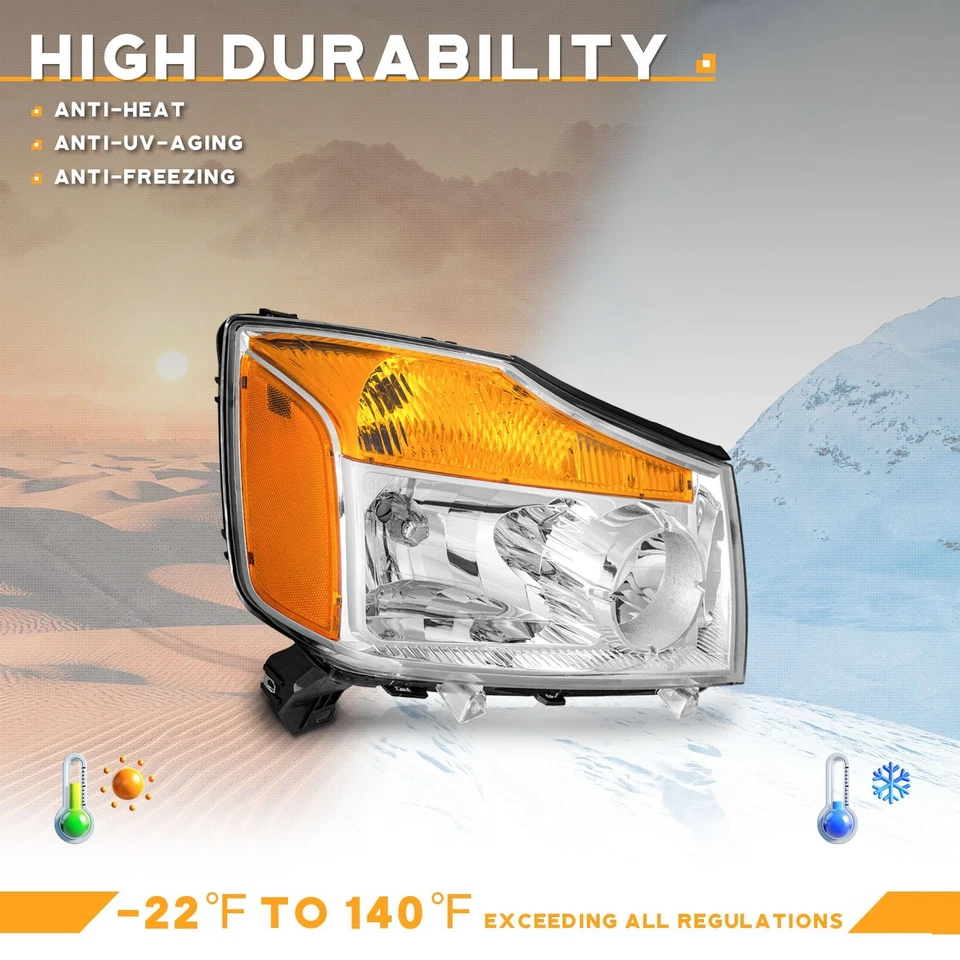 Pair Headlights For 2004-2015 Nissan TITAN 05-07 Armada Chrome Lamps, w/o Bulbs Foto 4 de 4