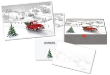 LPG Red Truck Christmas Cards, 14 Glitter Cards & Envelopes, Keepsake Box