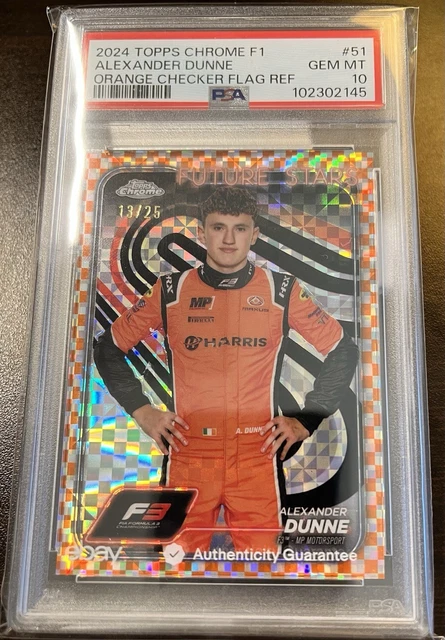 Topps Chrome Formula 1 Alexander Dunne #51 Orange Checker Flag /25 Rookie PSA 10