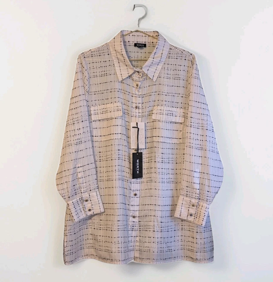 Camisa Worth New York para mujer cuadrada de gran tamaño relajada de seda con botones XL NUEVA CON ETIQUETAS Foto 2 de 4