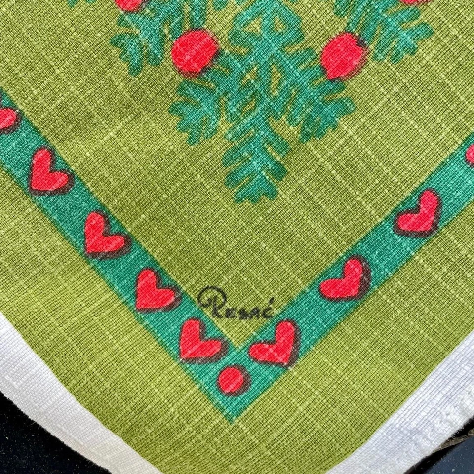 De colección. Mantel Escandinavo Navidad Tomte Firmado René 34" Verde Rojo Lino Años 70 Foto 2 de 4
