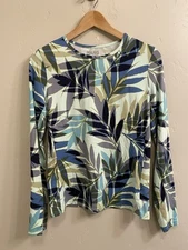 HANG TEN Sz Small Blue Floral Long Sleeve Swim Sun Shirt RashGuard