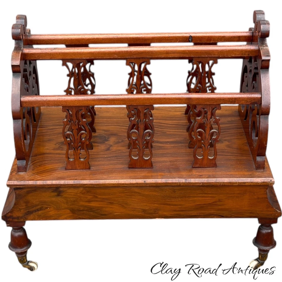 Antique Victorian rosewood Canterbury magazine rack rosewood & burled elm 1870 - Image 4 of 4