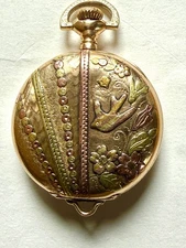 Elgin 0s 15j HC PS  Mod 2 Green & Rose Gold on Gold Filled Cs 1909 Serviced