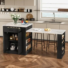 Extendable Island Console w Drawers Double-door Cabinet & Shelving Dining Table