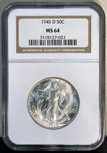 1945-D Walking Liberty Half Dollar CERTIFIED NGC MS 64 Silver 50c