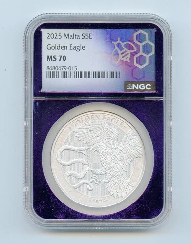 2025 Malta S5E 1 OZ .999 Silver Golden Eagle NGC MS70 - Trader Bea