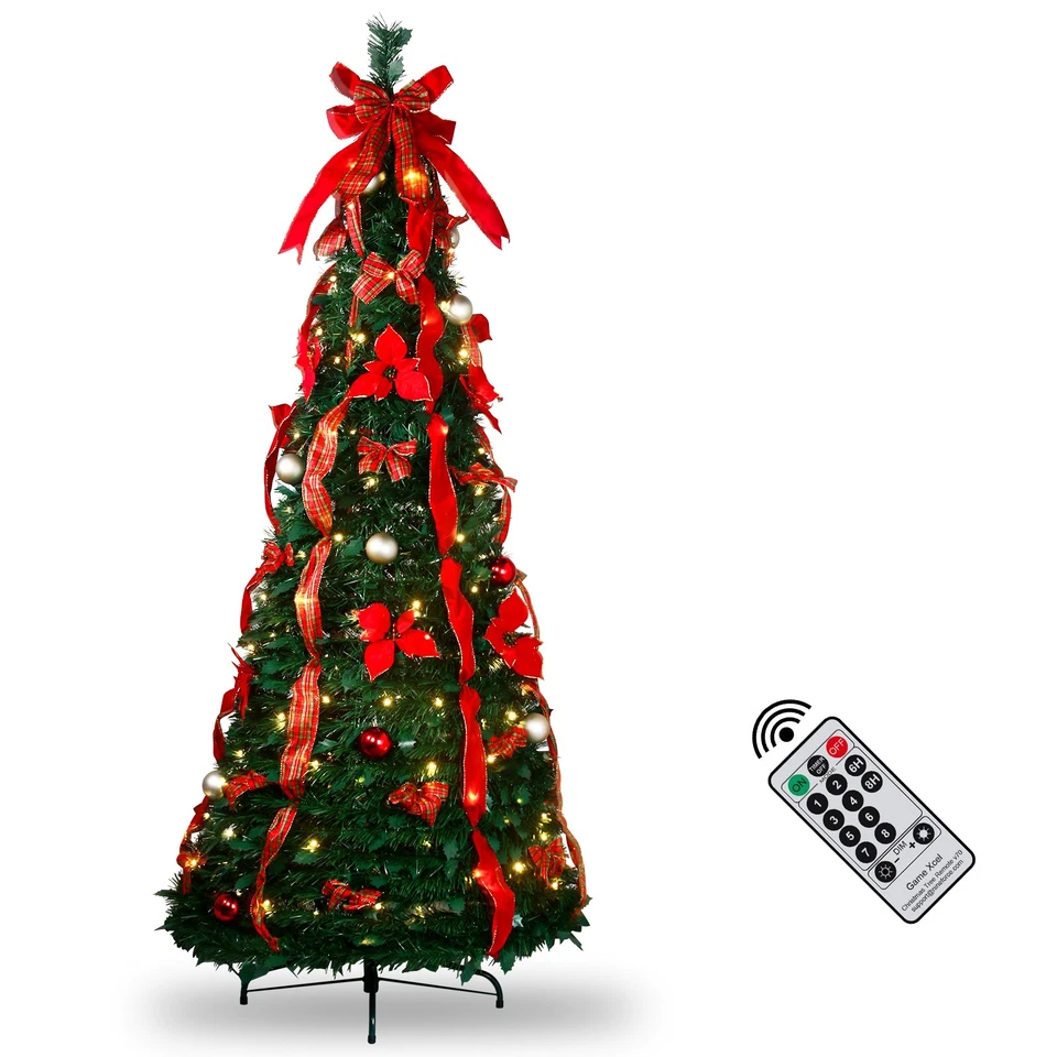 Árbol de Navidad emergente preliluminado de 6/6,5 pies con control remoto totalmente decorado y 200 luces LED Foto 3 de 4