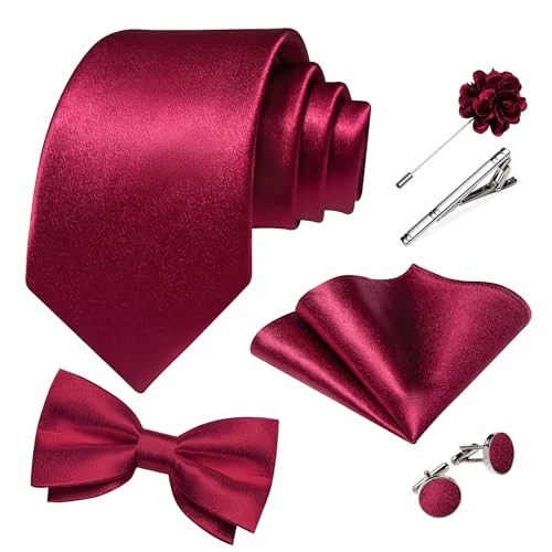 Mens Satin Suit Vest and Tie Set 8PCS Solid Waistcoat and Large Burgundy - Image 3 of 4