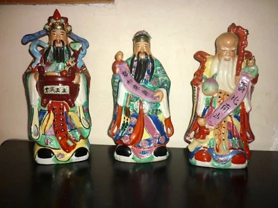 3 SAGES DIEU CHINOIS  LU SHOU FUK LUK SAU FU  35 cm porcelaine 3 Wise chinese - Photo 1/4