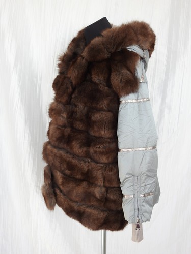 Designer Genuine Fur Puffer Down Hooded Jacket Coat Black Sz M L NEW NWD - Picture 8 of 21