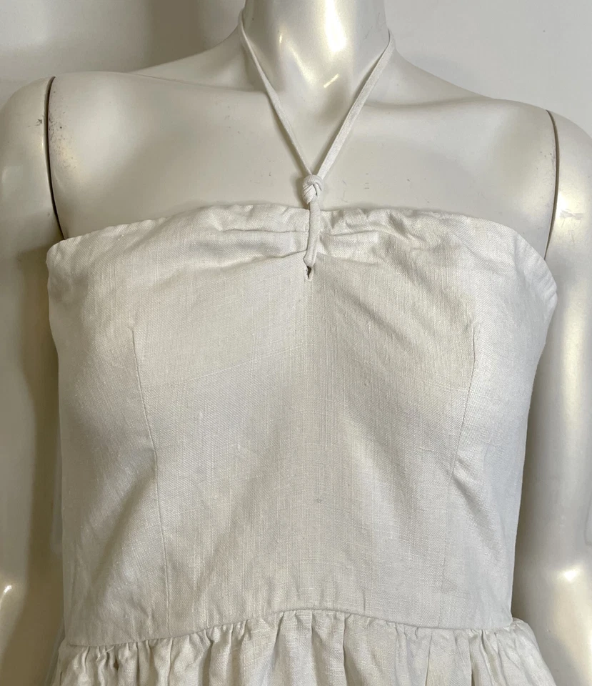VTG Ralph Lauren Ivory Linen Sun Dress Womens 6 8 10 Halter Straps Full Skirt - Image 2 of 4
