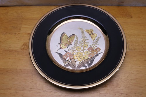 Chokin Etched Copper & Gilding Gold Silver Plate 7 3/4 " Butterfly Flower Signed - Picture 4 of 5