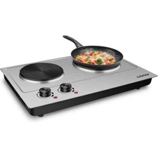 CUSIMAX 1800W Double Hot Plate, Stainless Steel Silver Countertop Burner