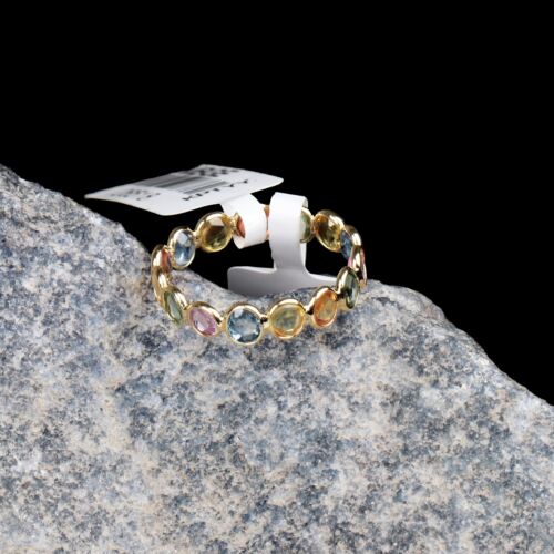 Anillo De Eternidad Completa De Zafiro Multicolor Redondo De 18k Oro Amarillo - Imagen 3 de 7