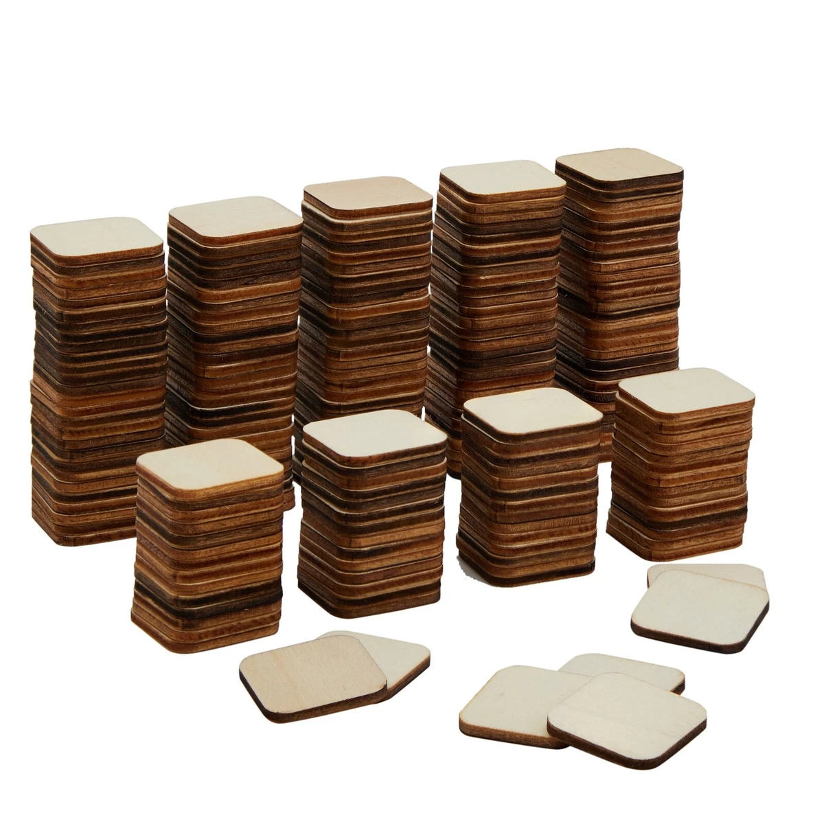 Unfinished Wood Pieces, 60-Pack Wooden Squares Cutout Tiles for Crafts, 2 x 2, Brown