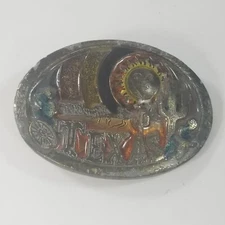 The Great American Buckle Co Chicago Vtg 1980 "TEXAS" Brass Belt Buckle USA