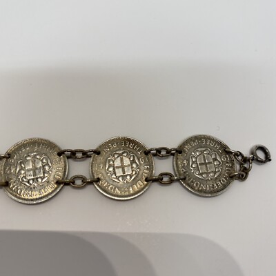 Vintage British Three Pence Coin Bracelet Silver, 1941, 42