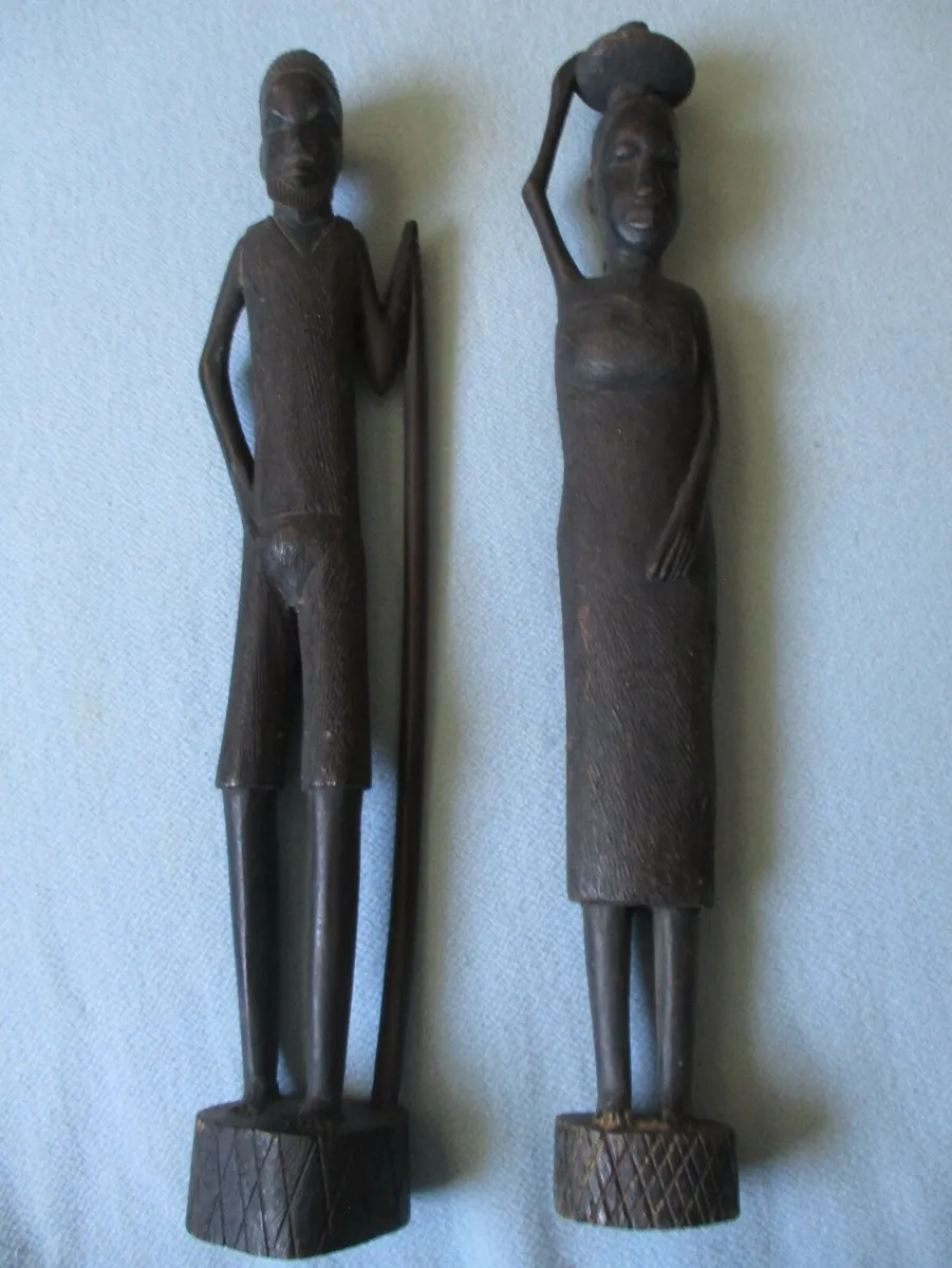 Couple Man and Woman Stand Wood Sculpture, Couple Wooden Carving