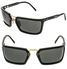 PRADA A11 PRA11S Black Gold Logo Wrap Mask Runway Unisex Sunglasses Authentic