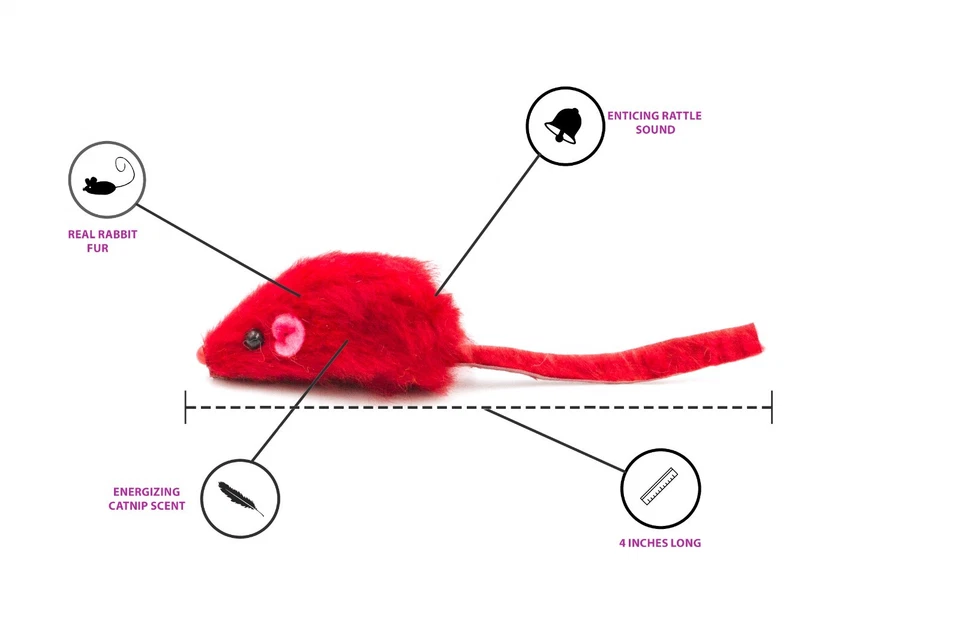 60 Rainbow Mice with Catnip & Rattle Sound Made of Real Rabbit Fur Cat Toy Mouse - Image 3 of 4