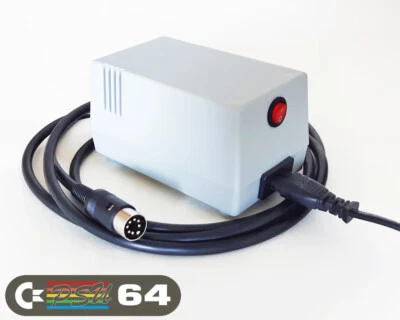 Fuente de alimentación Commodore 64 - PSU C64, (enchufe UK 230VAC), GRIS, LED, interruptor de alimentación