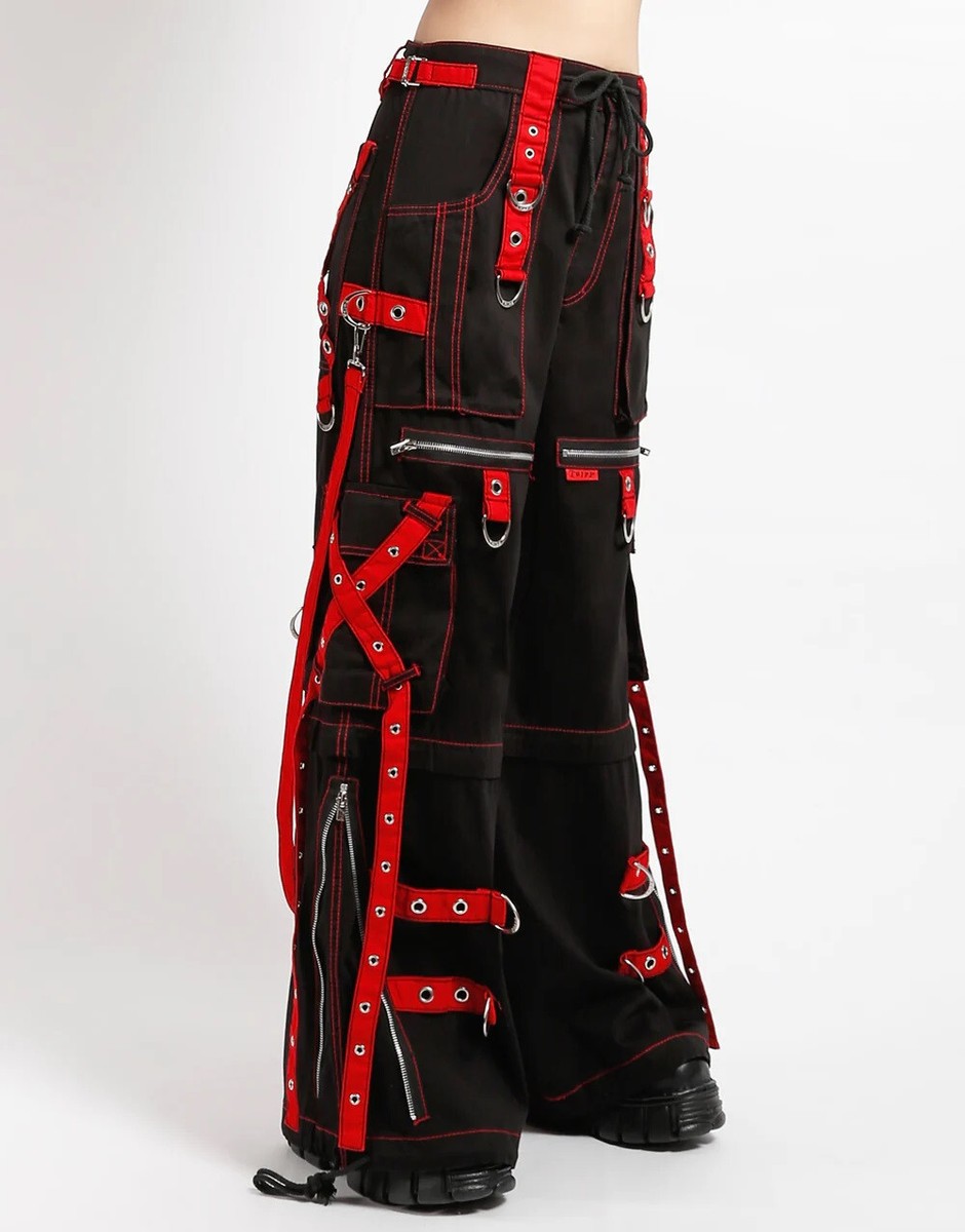 【ROMANTIC CROWN】25SS★ WIDE BONDAGE PANTS Gothic Black Bondage Pants with Red Strap Punk Rock Buckle