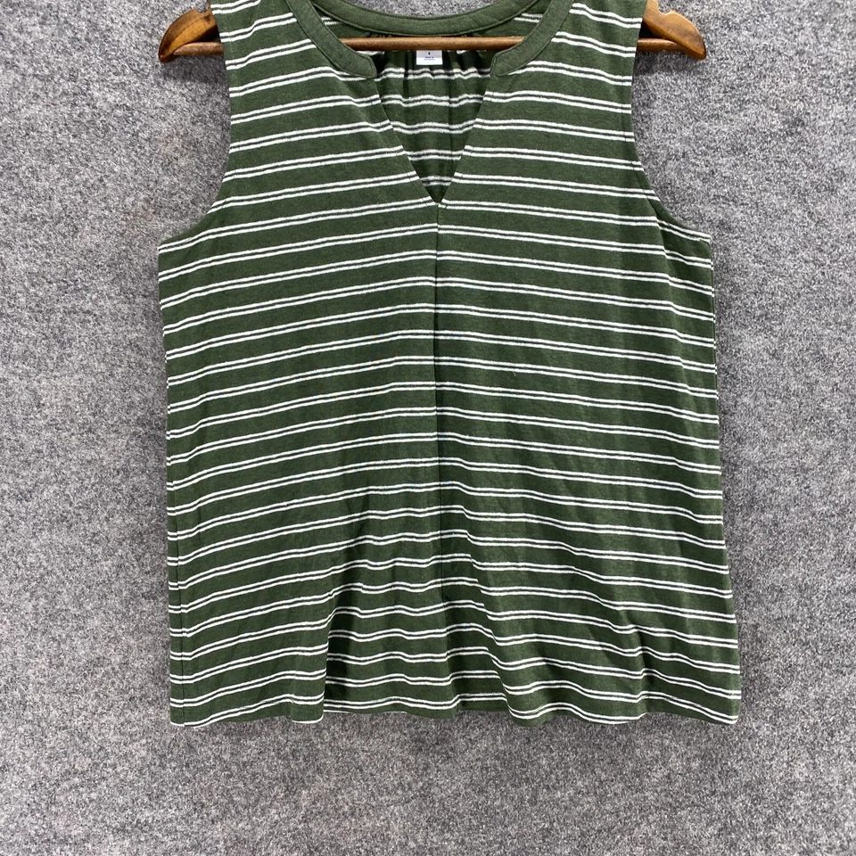 Camiseta sin mangas Old Navy para mujer S pequeña verde a rayas cuello en V sin mangas lino correa ancha Foto 4 de 4
