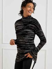  119 NWT T by TALBOTS S Sweater Space Dye Mock Neck Zip Details Black/Ivory